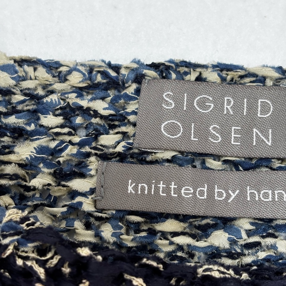 Sigrid Olsen Petite S Hand-Knit Textured Sweater Blue Cream Abstract‎ Cozy - Picture 2 of 8